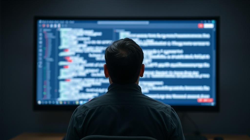 A photo of a web developer from behind. A photo of a web developer from behind.фото